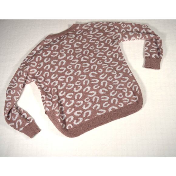 Listicle Women's Sz M Blush Brown Horseshoe Print Pullover Sweater Acrylic Blend - Picture 6 of 11